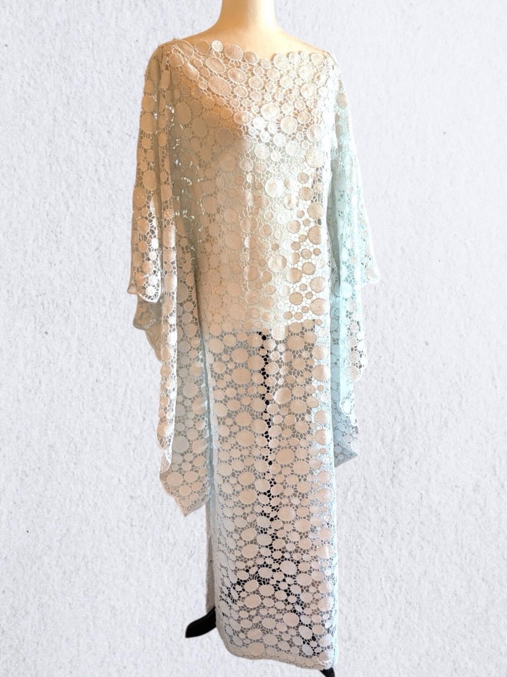 Sequin Lace Maxi kaftan Dress in Light Blue with dramatic kimono sleeves